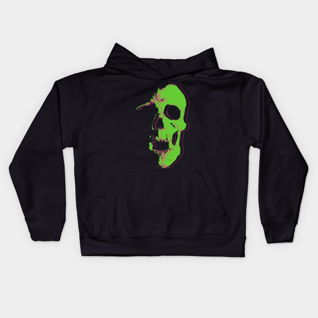 Neon Lime Skull Kids Hoodie by CJ Ramirez